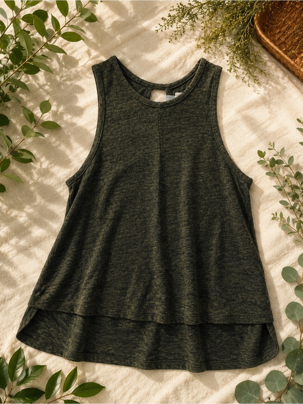 Madewell Dark Heather Green Layered Sleeveless Tank